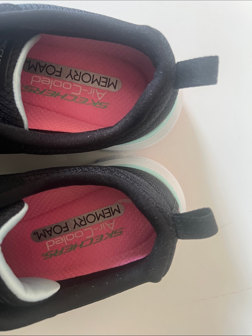 Skechers Black Knit Sneakers with Pink Insole and Mint Trim - Picture 3 of 4